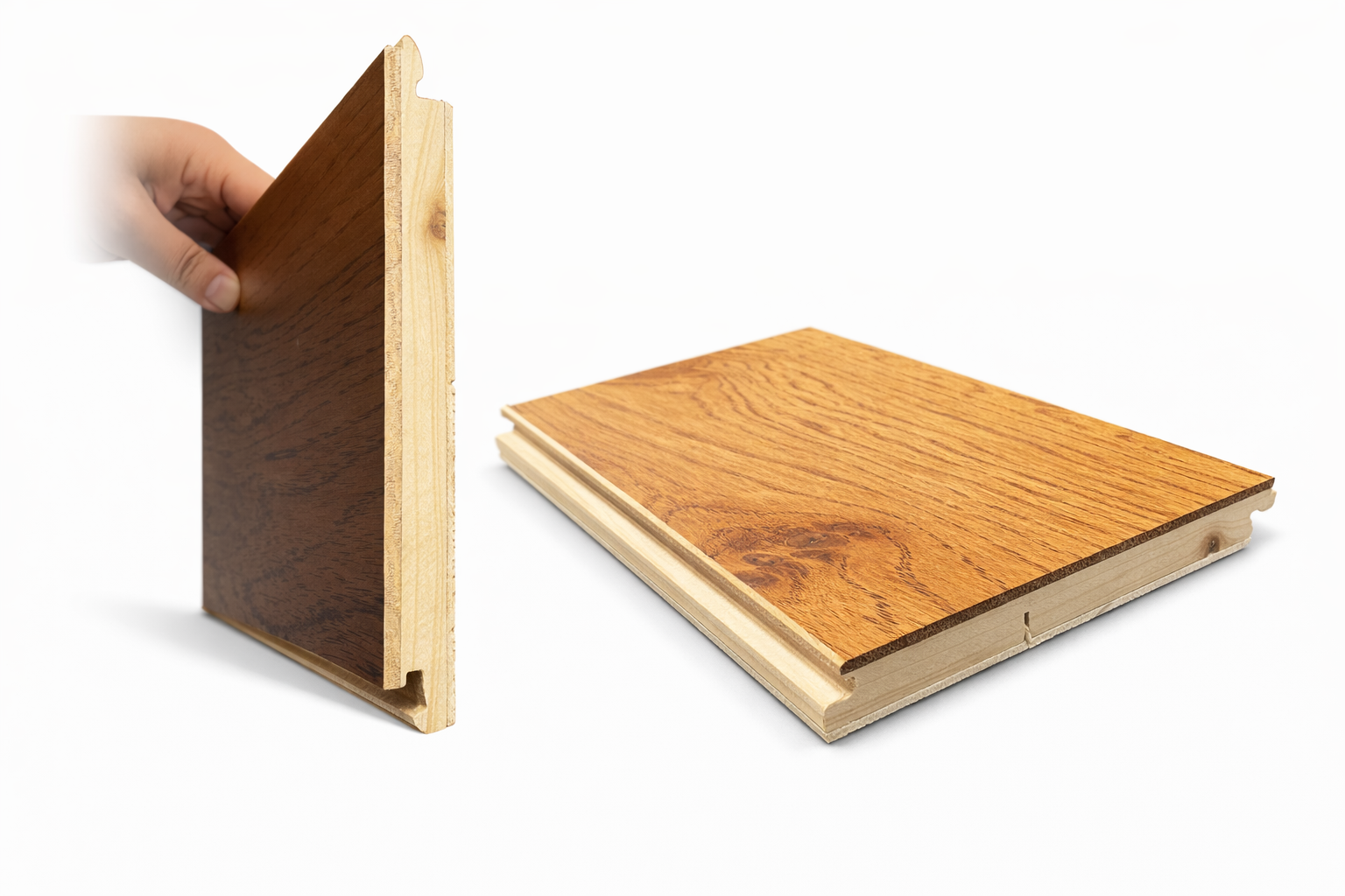Engineered wood flooring structure with real wood veneer and stable core layer